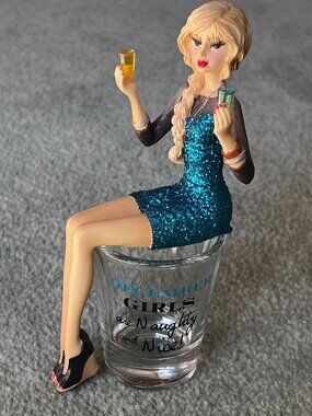Pavilion Hiccup Girls December shot glass and blonde figurine